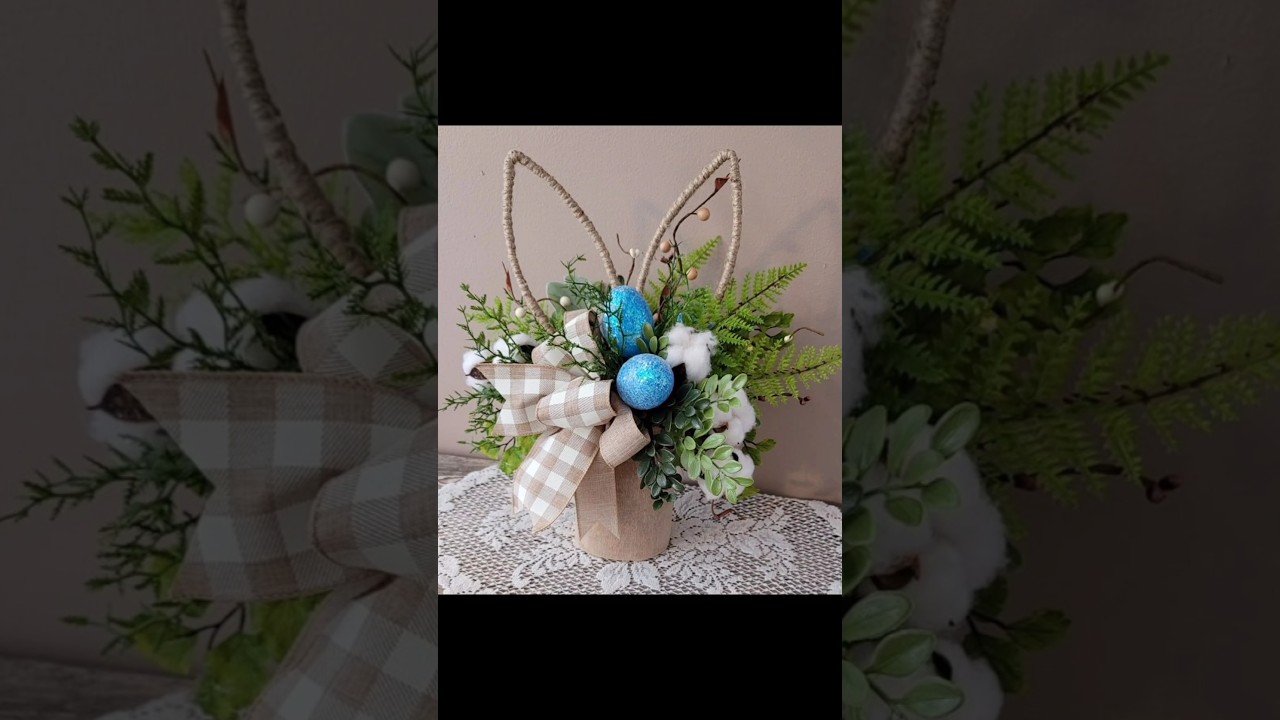 Красивые идеи для весенней пасхальной композиции с заячьими ушками #сделайсам #декор #интерьер