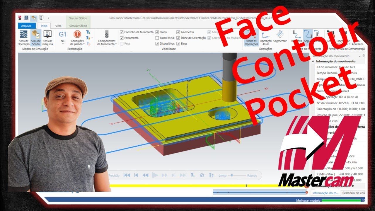 MasterCAM 2021- Exercício com Estratégias de faceamento, Contorno e Cavidades no Mastercam