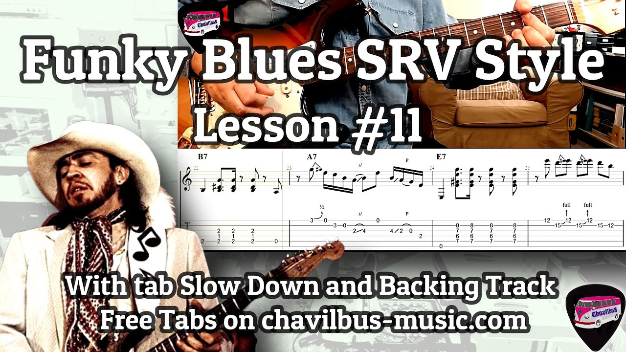 Lesson #11 Funky Blues SRV Style With Tab Slow Down and Backing Track