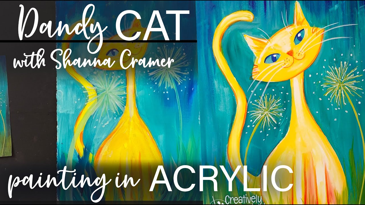 Easy acrylic painting for beginners, Dandy Cat real-time painting sketch to finished painting