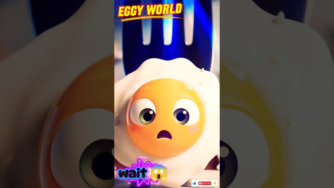 Eggy is scared when he sees a giant fork.