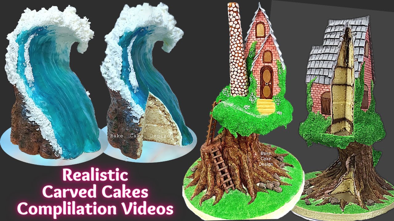 Carved Cakes Video Compilation Part 1 - Wave Cake, Cave Cake, Waterfall Cake, Tree house cake