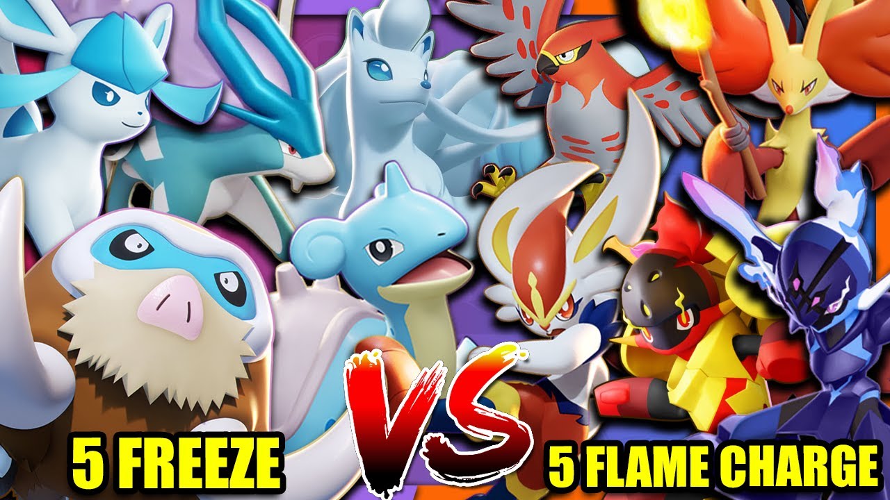 5 FREEZE vs 5 FLAME CHARGE POKEMON who wins in Pokemon Unite?!