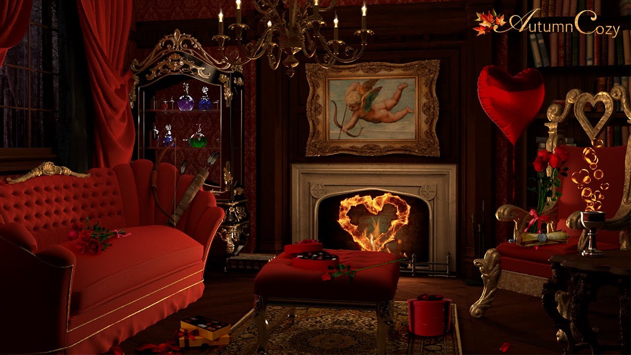 💋🌹 Valentine's Day Ambience | Cupid's Lair With Fireplace Sounds for Sleep and Relaxation 🌹 💋