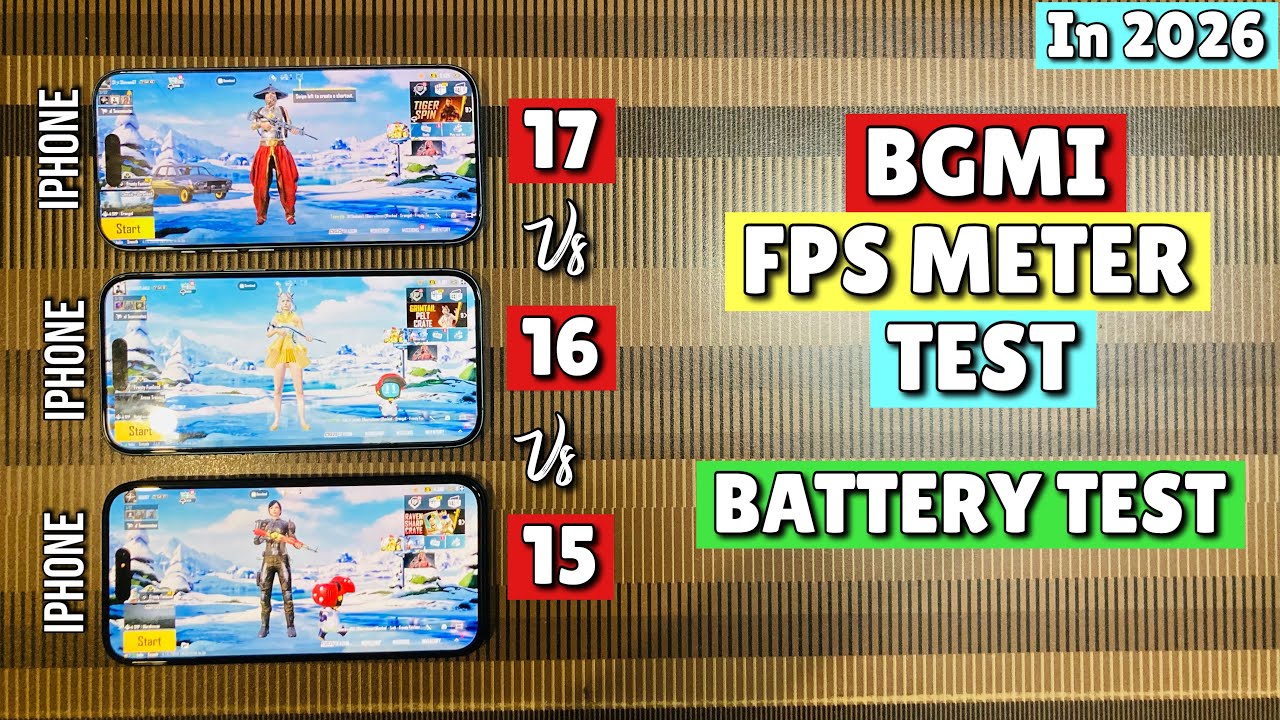 iPhone 17 Vs iPhone 16 Vs iPhone 15 BGMI Fps Meter Test in 2026🔥| Battery Test