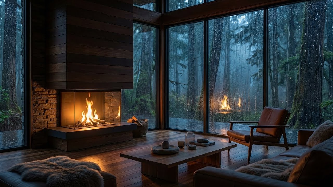 Pure Magic! Rain on Window, Dark Luxury Cabin with Fire, Deep Sleep and Peaceful Dreaming 🌲🌧️