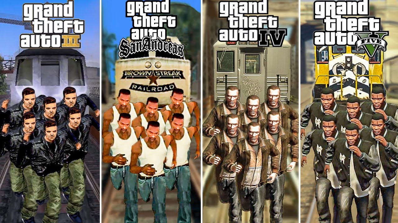 100 Clones Getting Hit by Train in Rockstar Games 2001 - 2024
