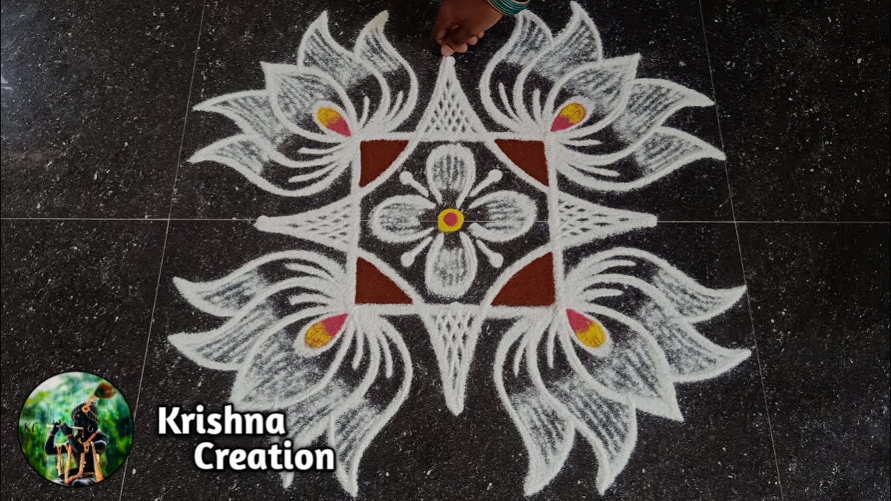 Very Simple Rangoli Design with 5x1 dot | Beautiful Rangoli Kolam | Easy Rangoli Muggulu | Rangoli