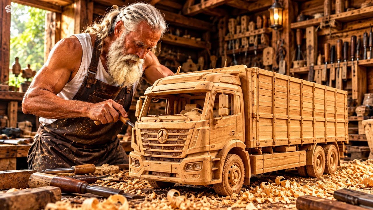 60-Year-Old Man Builds a HUGE Golden Wooden Truck From Scratch | Full Build & Driving