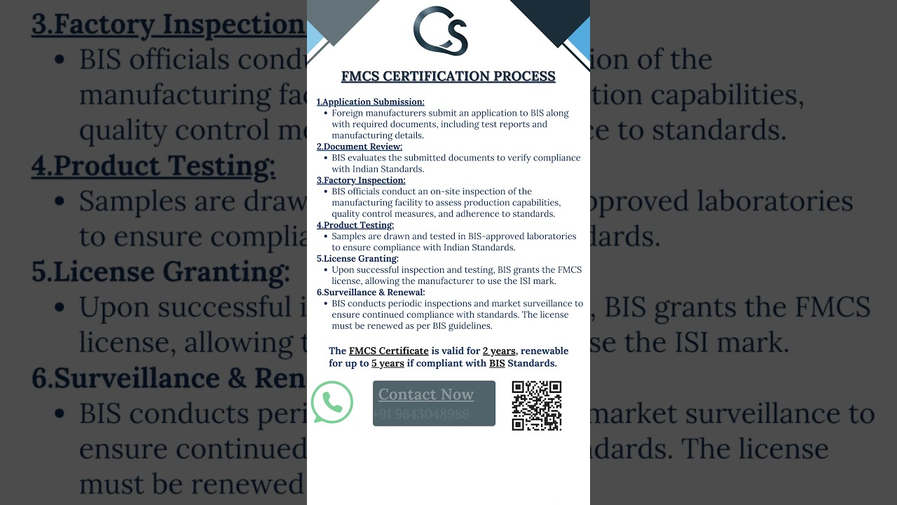 FMCS Certification | FMCS Registration | Foreign Manufacturers Certification Scheme | +91 9643048986