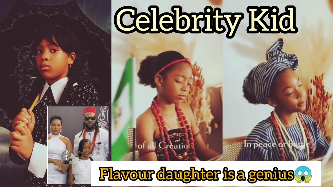 Video of Flavour Talented & Beautiful Daughter Celebrate independence with Nigeria Anthem on Piano