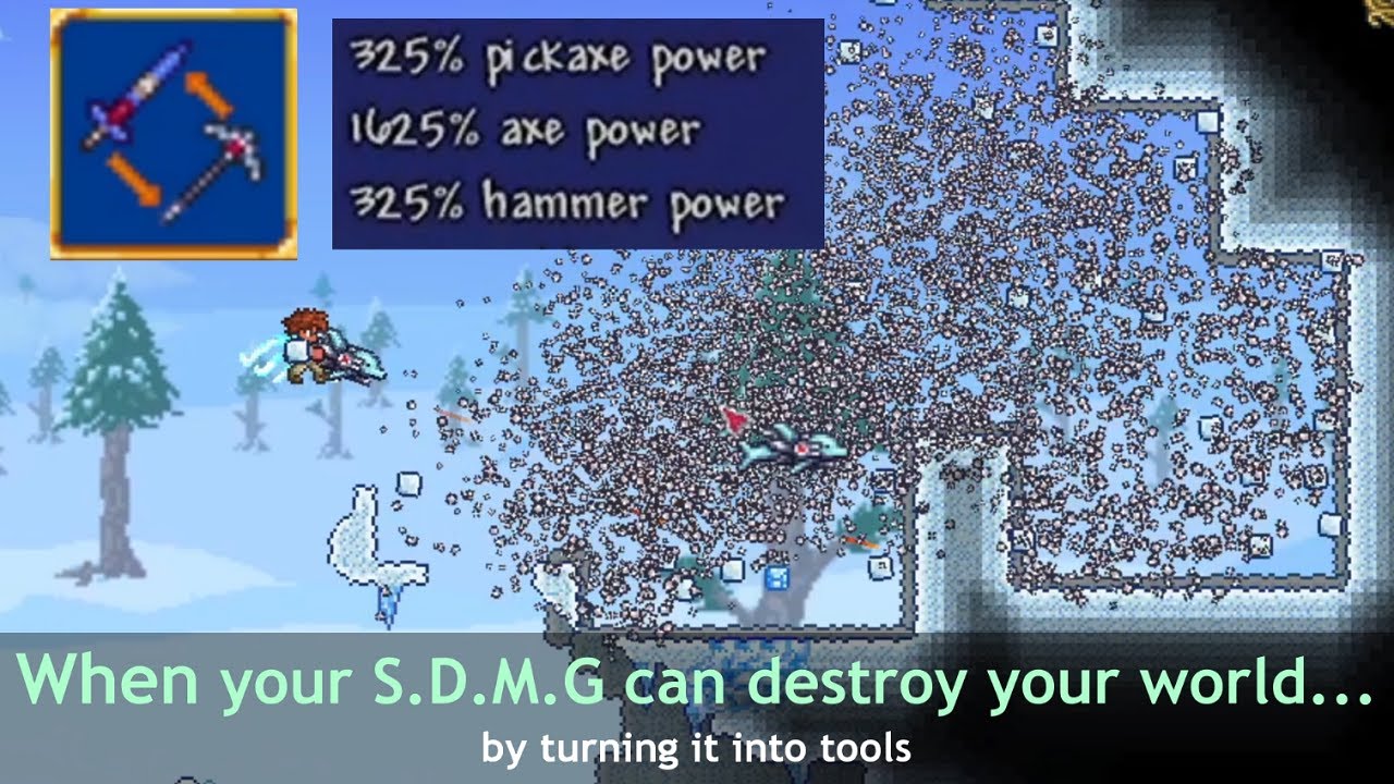 Terraria with 325% pickaxe power... on the Zenith. With 1.4 mods.