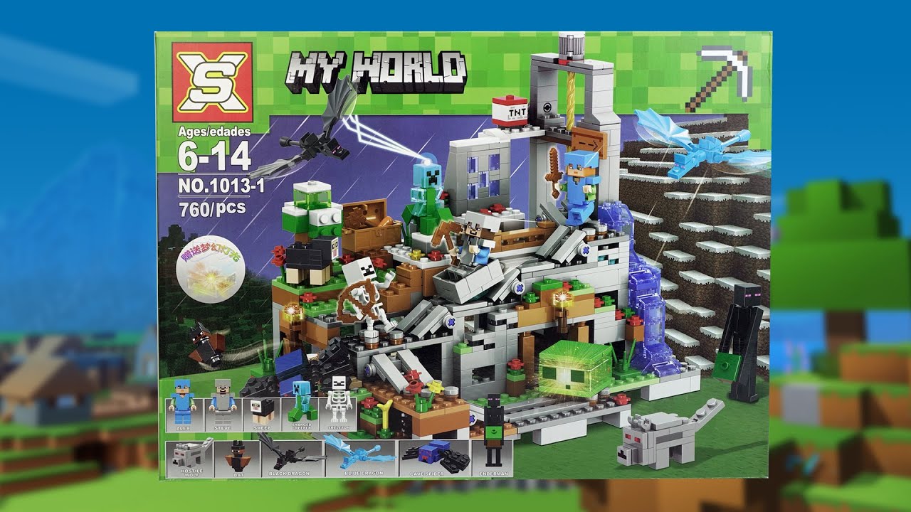 SX1013 My World The Mountain Cave Brick Sets Unbox & Speed Build Unofficial Lego Minecraft