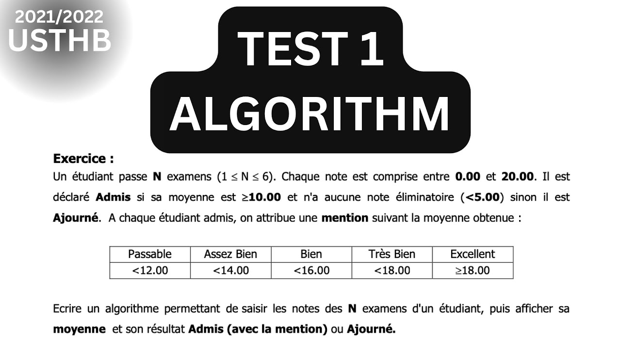 Test Algorithme S1 LMD Corrigé - Univ USTHB (2021/2022)