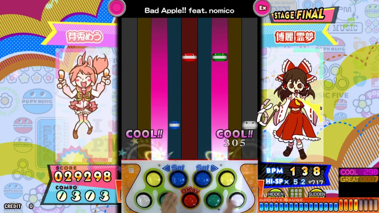 [pop'n music peace] Bad Apple!! feat. nomico EX PERFECT