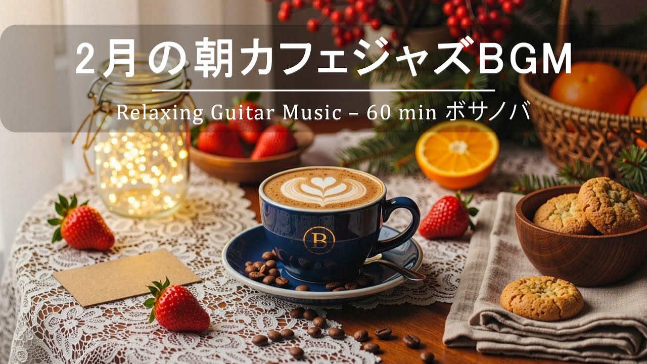 『 広告なし・作業用BGM 』2月のリラックスできる朝のカフェジャズBGM ☕ Relaxing Guitar Music – 60 min ボサノバ ~ 集中・読書・勉強用・癒し