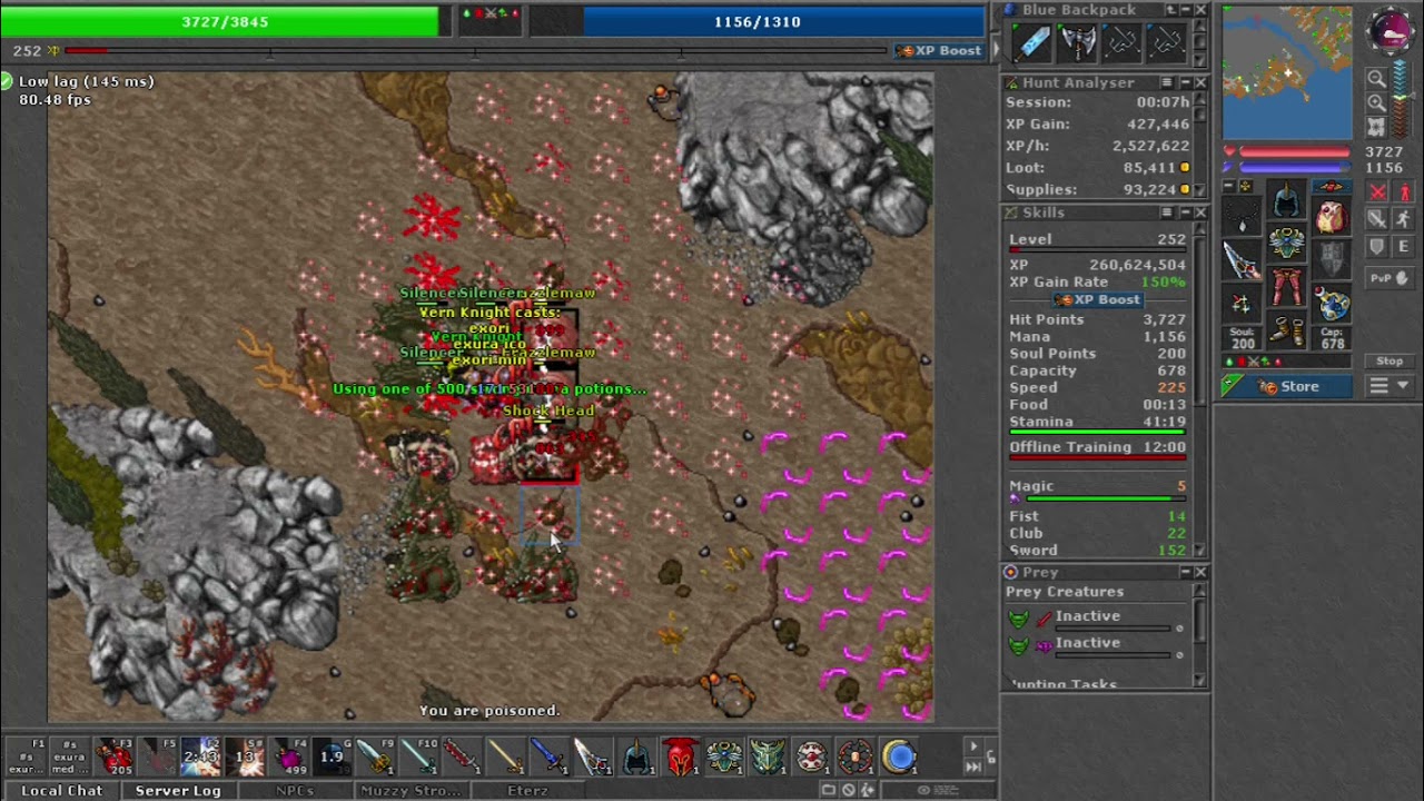 Tibia HUNT - EK 250 SOLO! Lower Roshamuul ! 3.5kkh Xp