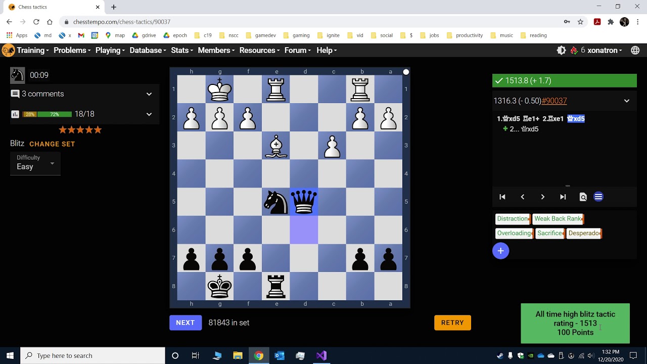 Chess - ChessTempo - Blitz - Easy (100%; 27-0; 1501&rarr;1514)