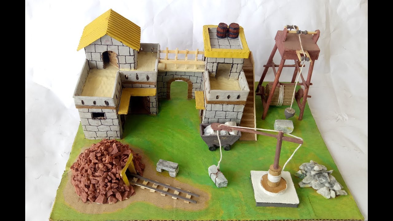 How to make Cardboard Stone Quarry Model | Marble Qurray | Crane | Mine | Grinder