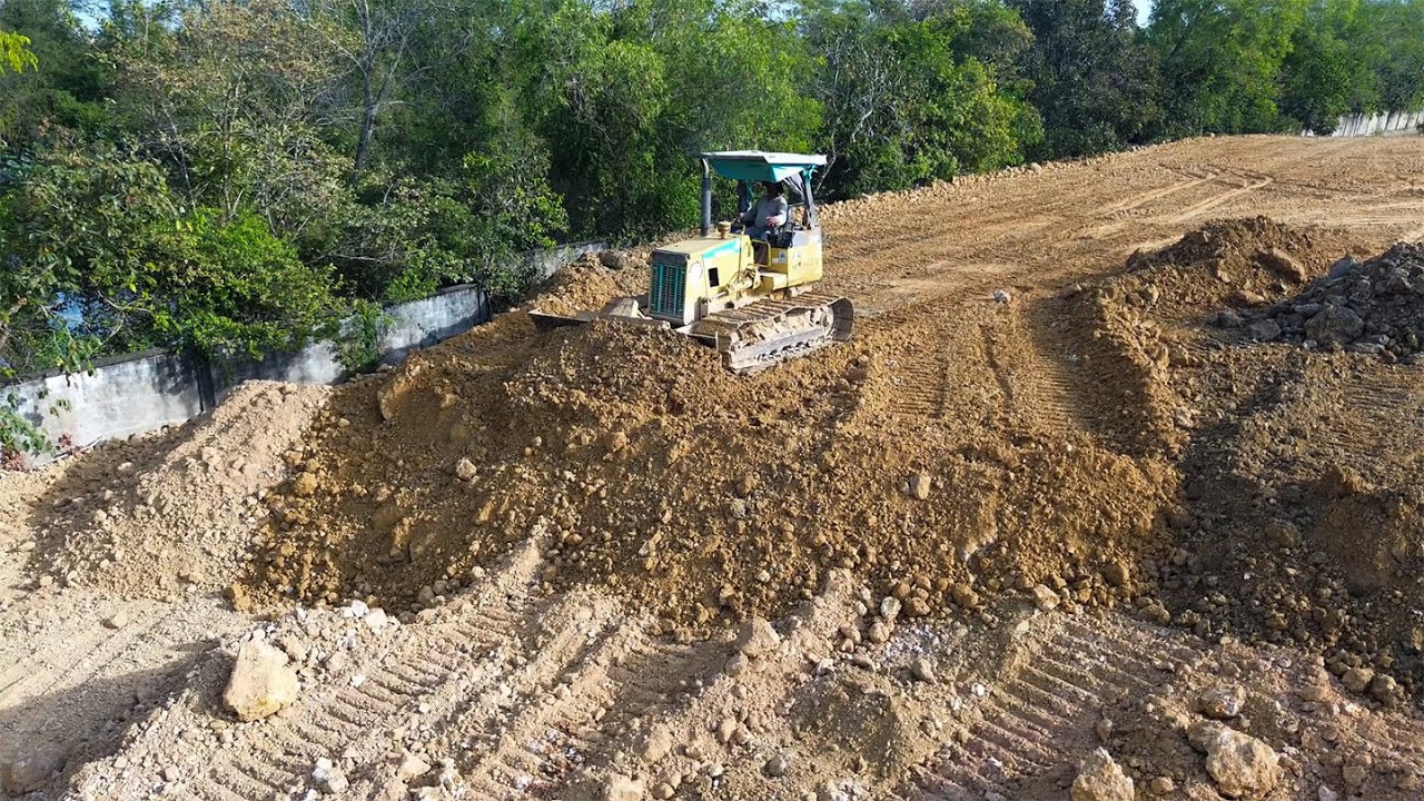 Incredible skill leveling up old project landfill with Komatsu Bulldozer D31P with dump trucks