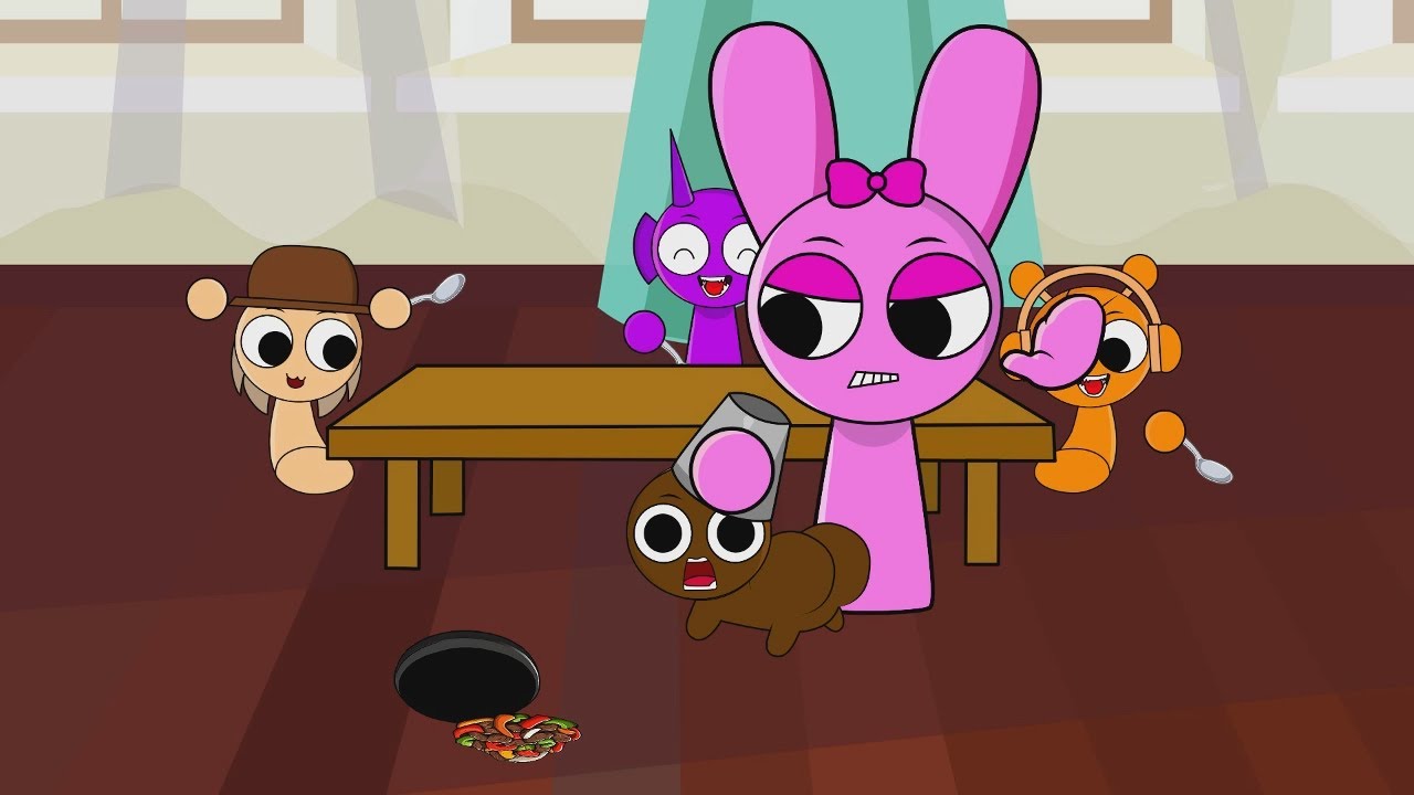 Brud hurried and spilled the food tray, making Pinki&rsquo;s mom angry | Sprunki But Dad Is Angry.