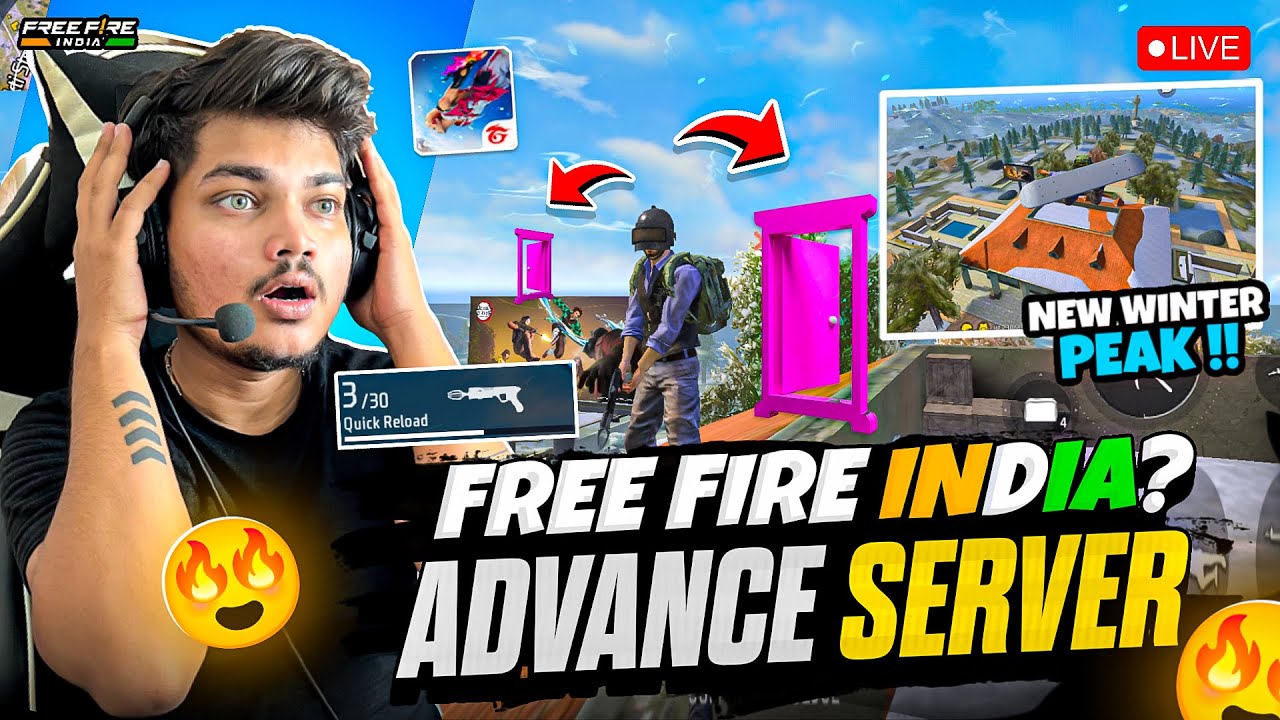 FREE FIRE NEW ADVANCE SEVER NEW CHARACTER,ANYWHERE DOOR AND NEW PEAK LIVE REACTION -FREE FIRE INDIA