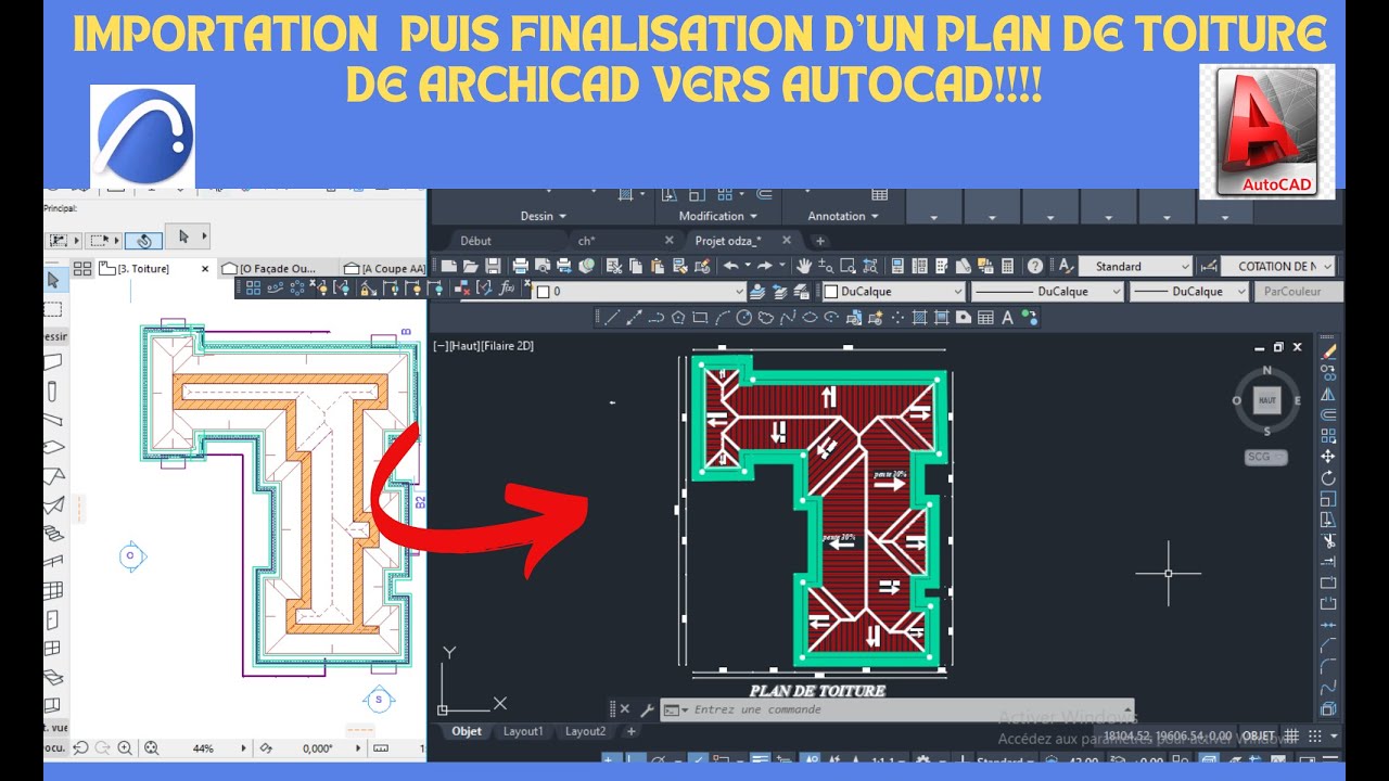 COMMENT TRAITER RAPIDEMENT UN PLAN DE TOITURE  DE  ARCHICAD VERS AUTOCAD?