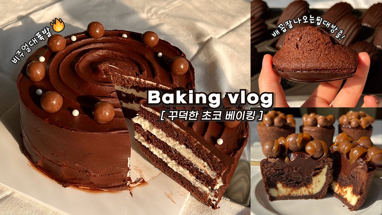 🍫꾸덕한 초코 디저트 좋아하는 사람?!🍫하루종일 달달한 초코 듬뿍 디저트 만드는 브이로그_가나슈케이크/초코마들렌/꾸덕컵/베이킹브이로그,baking vlog,dessert vlog