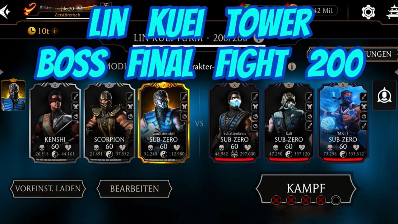 Mk mortal kombat mobile lin kuei tower boss final fight 200 with grandmaster sub zero