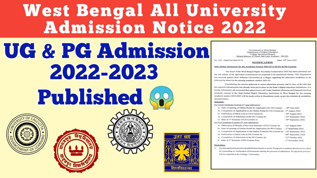 West Bengal All University UG & PG Admission 2022 || Official Notice 💯 | Complete Details