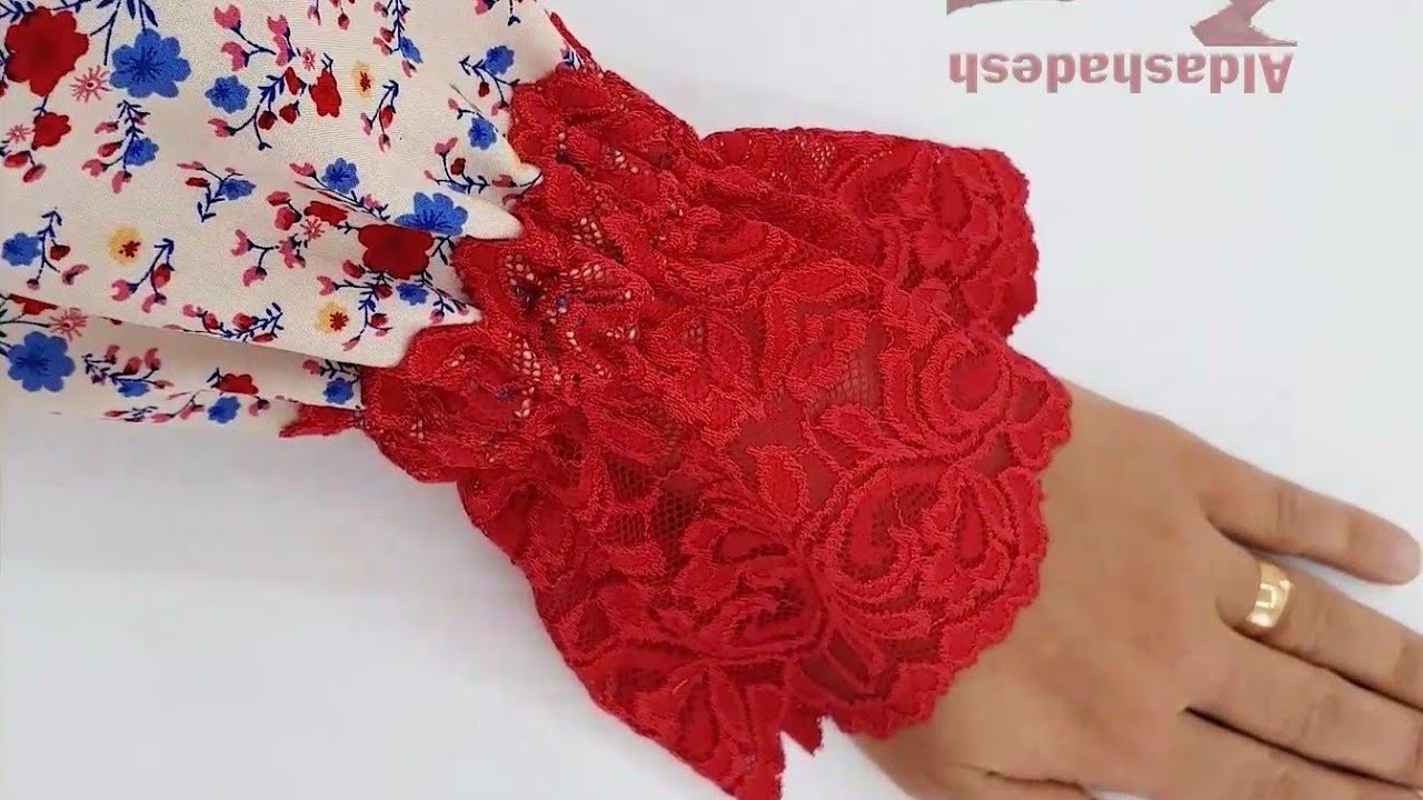 خياطة ردن بدانتيل و استيك - خياطة كُم بدانتيل و استيك - sewing sleeves with lace and rubber