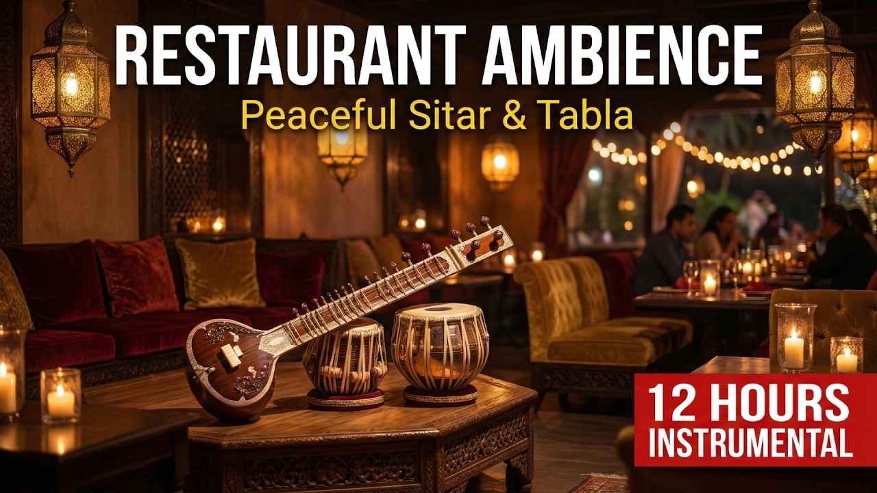 Immersive Indian Restaurant Ambience | 12 Hours Sitar & Tabla Background Music for Dinner Service