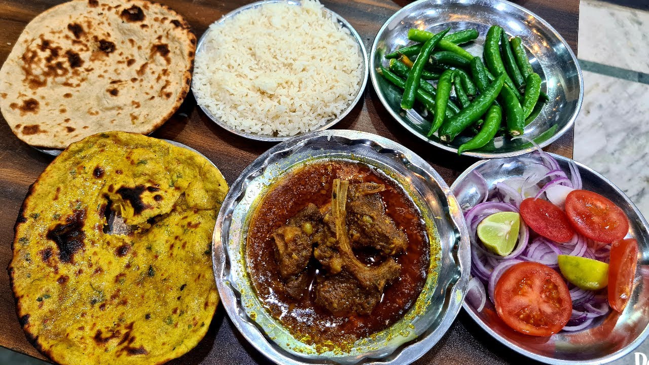Anil Meat Wala. Keema Meat with Rice and Kadak Roti. Indian Food