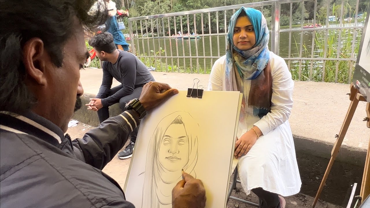 Street artist live portrait sketch
