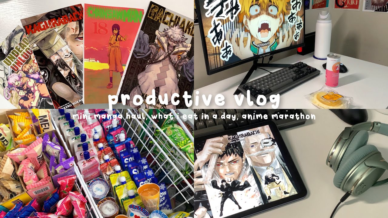 productive vlog: mini manga haul, what i eat in a day, anime marathon