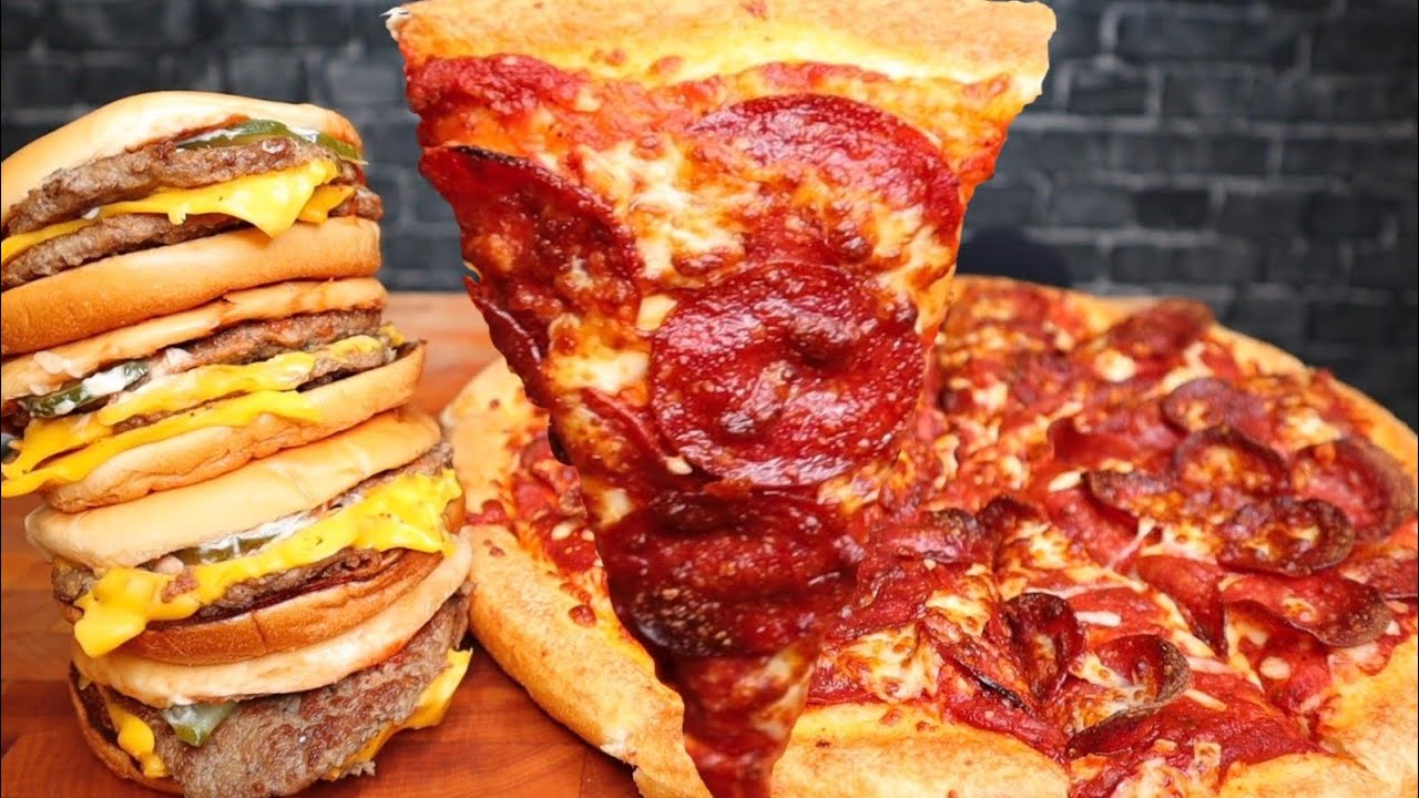 ASMR PIZZA HUT PEPPERONI PIZZA, AND MCDONALD'S MCDOUBLES WITH MCHICKEN SAUCE MUKBANG