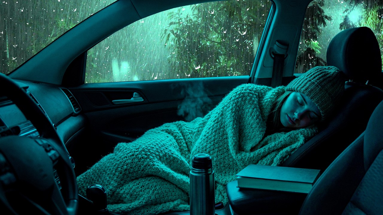 Chuva Torrencial e Trovões no Teto do Carro Aconchegante ⛈️ Elimine o Estresse e Durma Profundamente