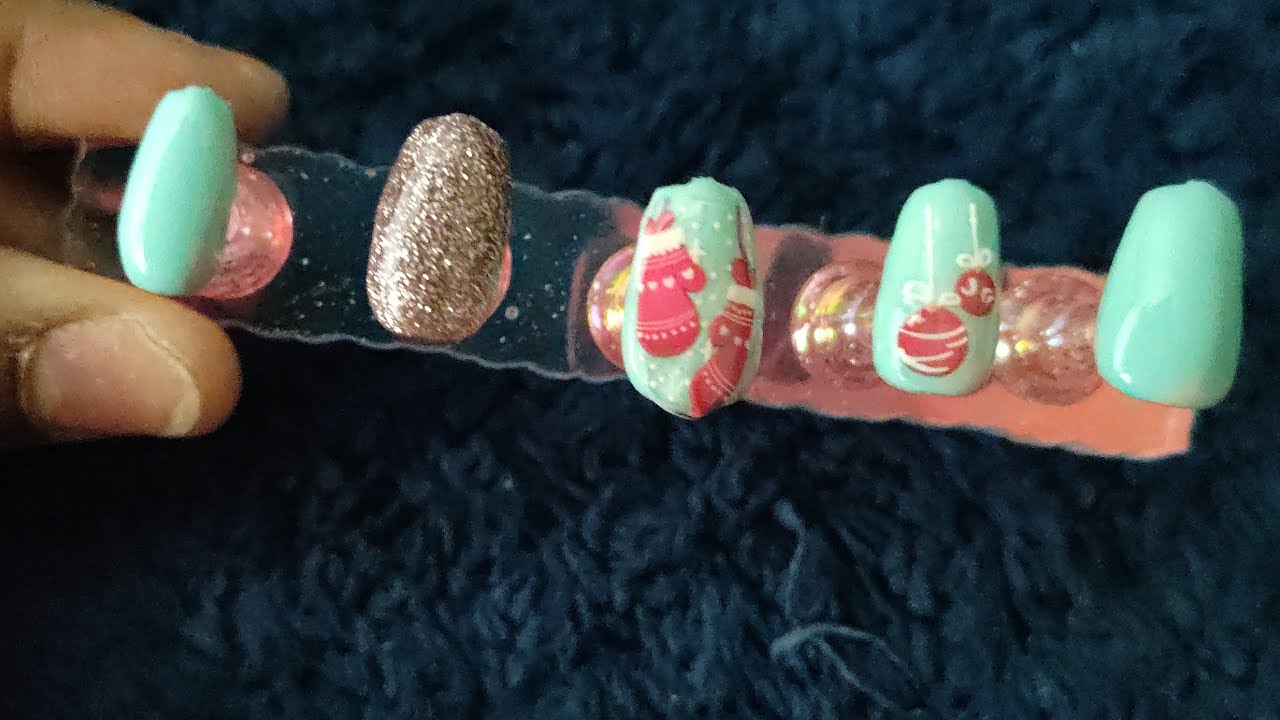 Teal holiday 🩵 diy press on nails 