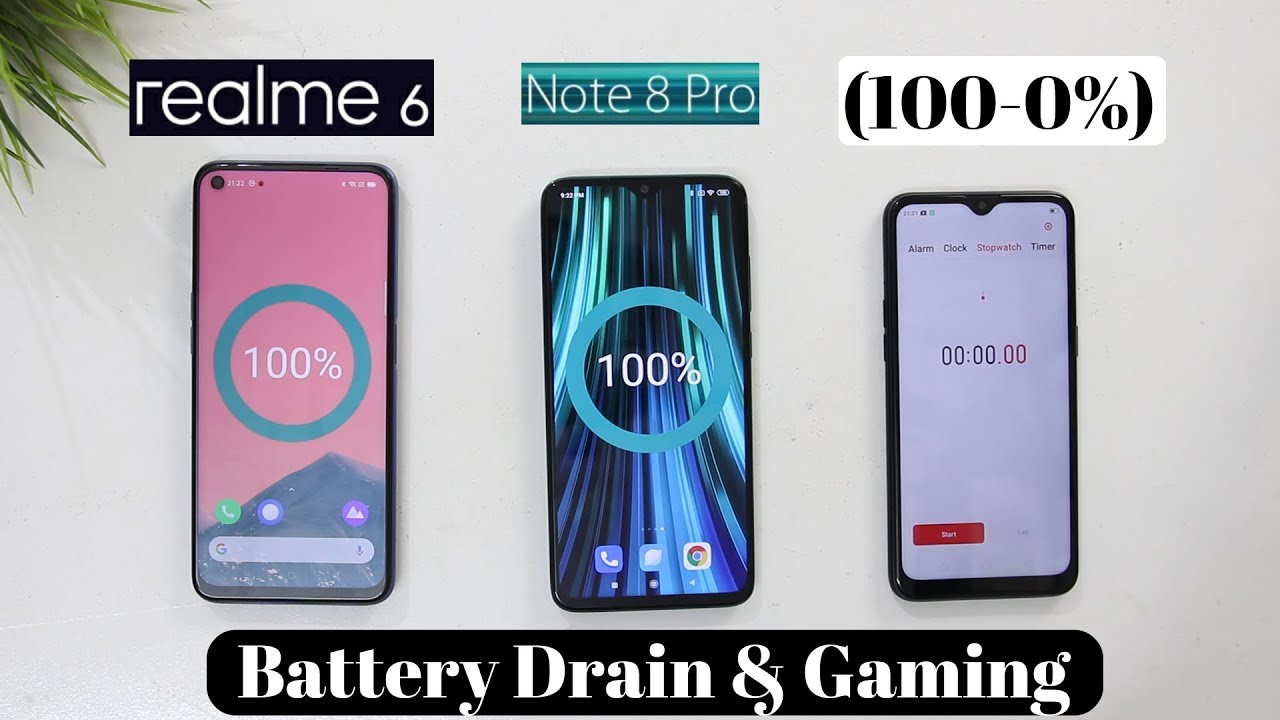 Realme 6 Vs Redmi Note 8 Pro Battery Drain & Gaming(100-0%)