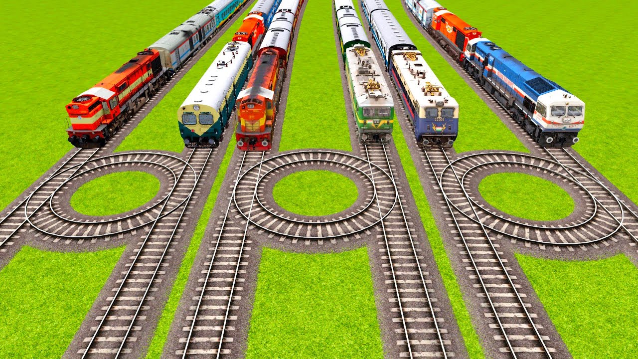 SIX CRAZY TRAINS VS THREE MULTIPLE TWISTED  CIRCLE RAILROAD TRACKS|⭕⭕⭕ Train simulator|Railworks TV|