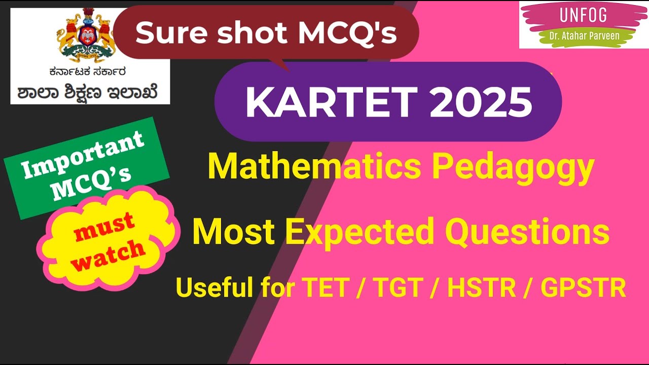 KARTET 2025 / CTET / KVS / HSTR / GPSTR 100% Sure Shot MCQ's (Mathematics Pedagogy - 7 Q's in TET )