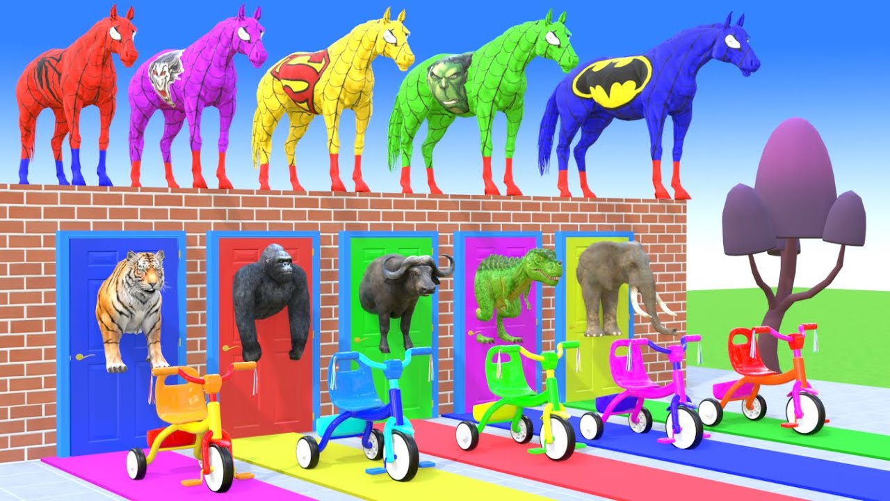 Long Slide Game With Cow Elephant Gorilla Hippopotamus Tiger 3d Animal Game Funny 3d Animals