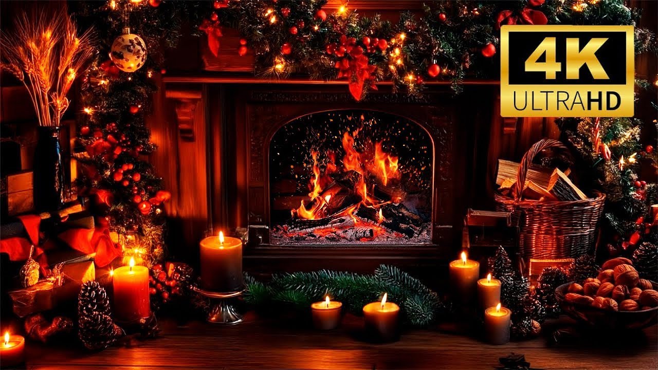 🔥 Настоящий рождественский камин в 4K (3 часа) 🎄 Потрескивание горящих дров для спокойной атмосферы