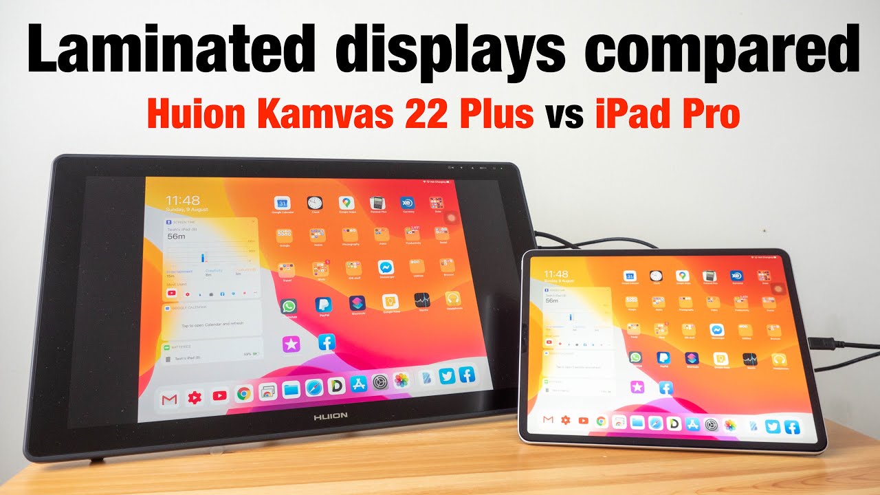 Laminated display of Huion Kamvas 22 Plus vs iPad Pro