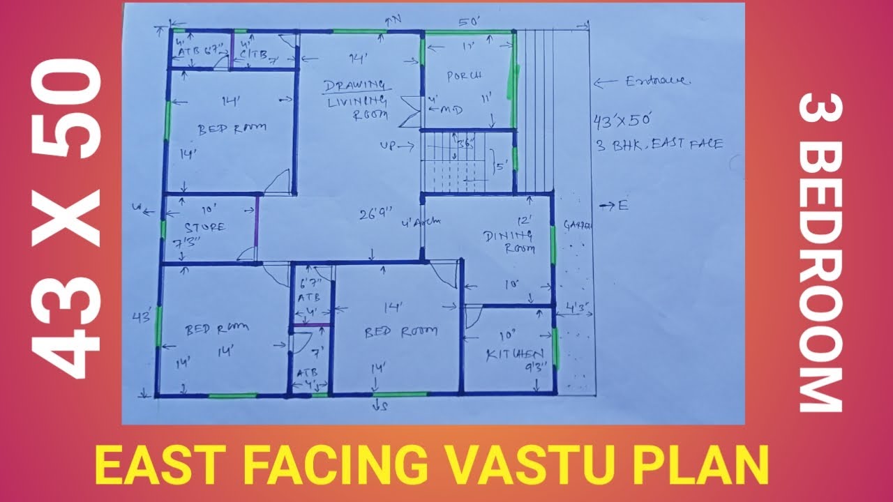 43 x 50 house plan with 3 bed rooms | 43 x 50 ghar ka naksha | 43 x 50 home design
