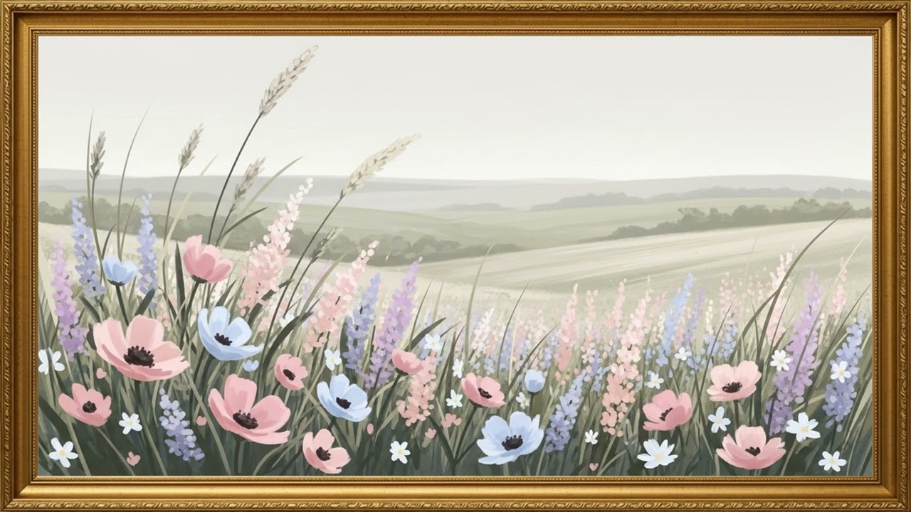 Dreamy Countryside Flower Landscape | Gentle Pastel Art View