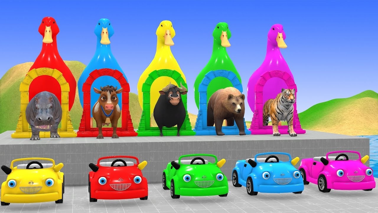 Long Slide Game With Cow Elephant Gorilla Hippopotamus Tiger 3d Animal Game Funny 3d Animals