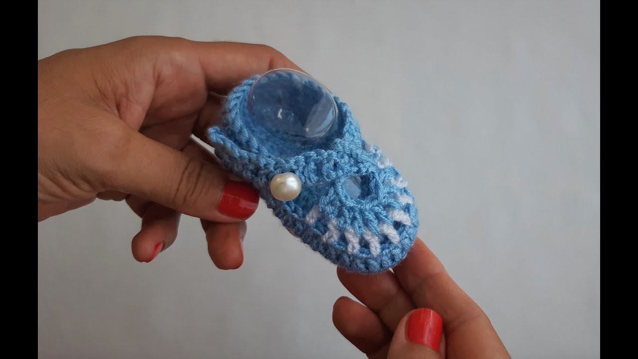 Zapatitos a crochet para bebé prematuro de 46 a 48 cm largo de suela 8 cm baby shoes fácil de tejer