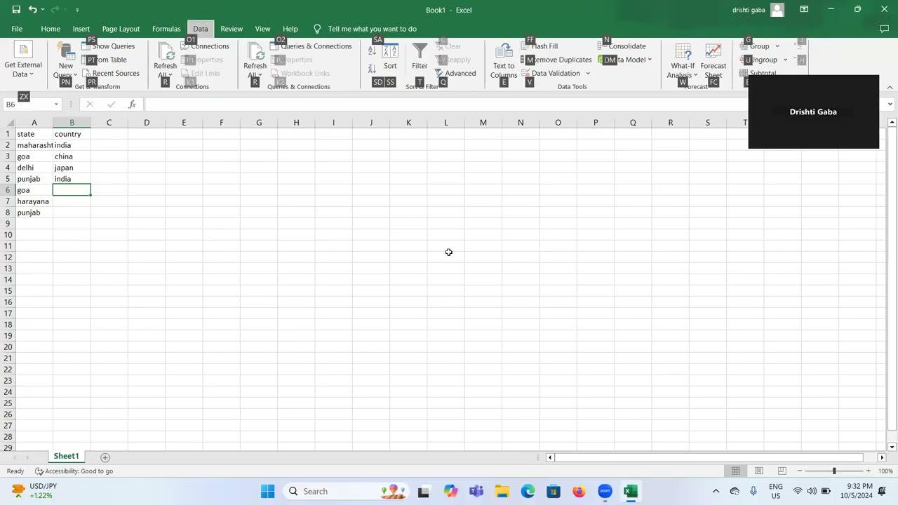 how to remove duplicate data in Microsoft excel with NVDA