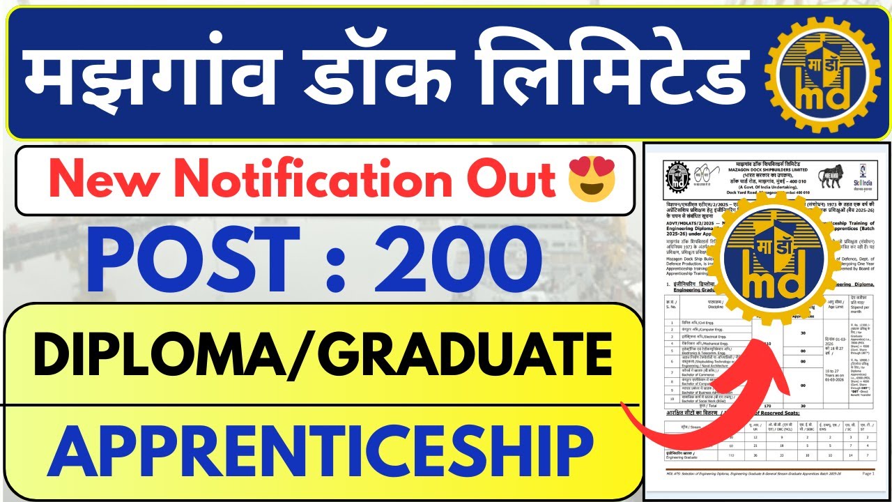 Mazagon Dock Apprenticeship 2025 | Graduate & Diploma Apprentice Recruitment | MDL New Vacancy 2025